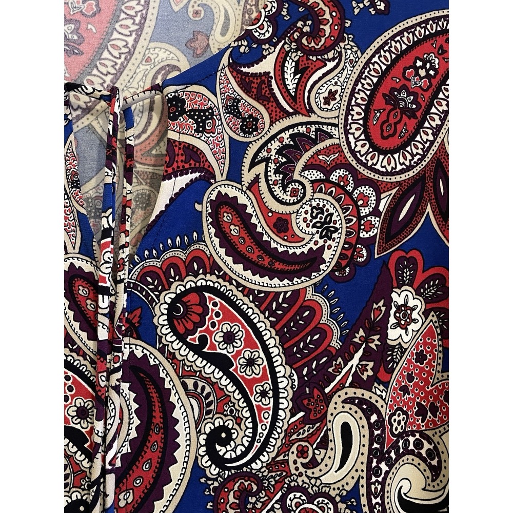 Liz Claiborne Career Women Paisley 3/4 Sleeve Blouse Multicolor Size Lg Tie Neck - Picture 2 of 5